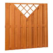 Hardhouten plankenscherm 18 planks 14 mm recht verticaal met V-trellis 180 x 180 cm.