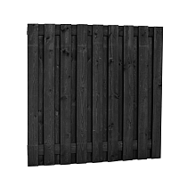 Naaldhout geschaafd plankenscherm 19-planks 15 mm, 180 x 180 cm, recht, geïmpregneerd en zwart gedompeld.