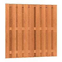 Hardhouten geschaafd plankenscherm 20-planks 14 mm, recht verticaal, 180 x 180 cm, betonsysteem.