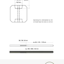 Betonpaal glad met diamantkop 10 x 10 x 190 cm, antraciet ongecoat, eindpaal t.b.v. scherm 90 cm hoog.