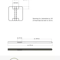 Lichtgewicht betonpaal met diamantkop ongecoat 8,5x8,5x275 cm, tussenpaal, grijs.