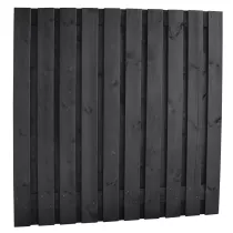 Naaldhout geschaafd plankenscherm 21-planks 15 mm, 180 x 180 cm, recht, geïmpregneerd en zwart gedompeld.