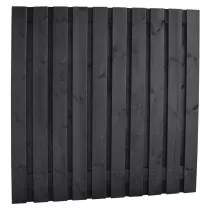 Naaldhout geschaafd plankenscherm 21-planks 15 mm, 180 x 90 cm, recht, geïmpregneerd en zwart gespoten.
