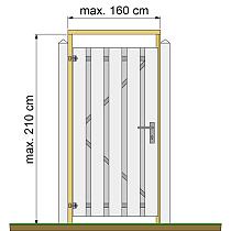 Tuindeurkozijn geschaafd grenen met aanslaglat, max. 160 cm breed, groen geïmpregneerd.