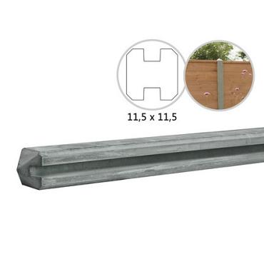 Betonpaal met sleuf en diamant kop t.b.v. schutting 11,5 x 11,5 x 278 cm, grijs tussenpaal, ongecoat.