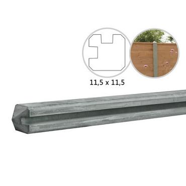 Betonpaal met sleuf en diamant kop t.b.v. schutting 11,5 x 11,5 x 278 cm, grijs hoekpaal, ongecoat.