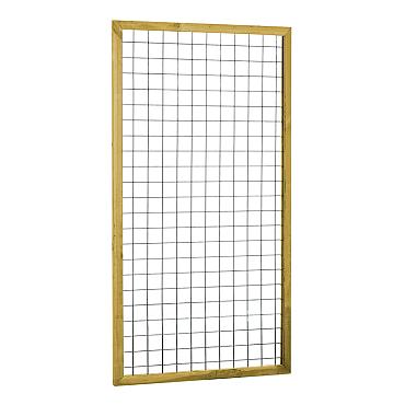 Eco gaastrellis met maas 7,5 x 7,5 cm, in grenen raamwerk 4,5 x 4,5 cm, 90 x 180 cm, groen geïmpregneerd.