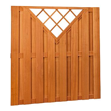 Hardhouten plankenscherm 18 planks 14 mm recht verticaal met V-trellis 180 x 180 cm.