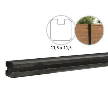 Betonpaal met sleuf en platte kop t.b.v. schutting 11,5 x 11,5 x 277 cm, antraciet eindpaal, gecoat.