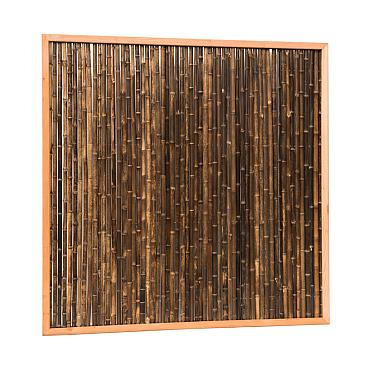 Bamboescherm van zwarte bamboestokken in douglas frame, 186x186 cm