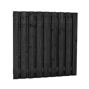 Naaldhout geschaafd plankenscherm 19-planks 15 mm, 180 x 180 cm, recht, geïmpregneerd en zwart gedompeld.
