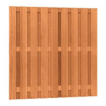 Hardhouten geschaafd plankenscherm 20-planks 14 mm, recht verticaal, 180 x 180 cm, betonsysteem.