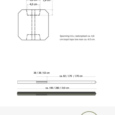Betonpaal glad met diamantkop 10 x 10 x 190 cm, antraciet ongecoat, eindpaal t.b.v. scherm 90 cm hoog.