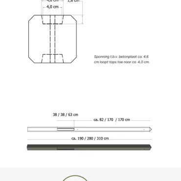 Betonpaal glad met diamantkop 10 x 10 x 310 cm, antraciet gecoat, hoekpaal t.b.v. 2 betonplaten.