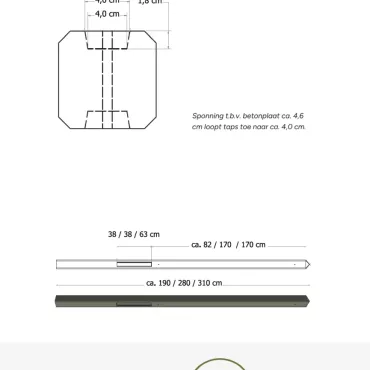 Betonpaal glad met diamantkop 10 x 10 x 280 cm, antraciet gecoat, T-paal.