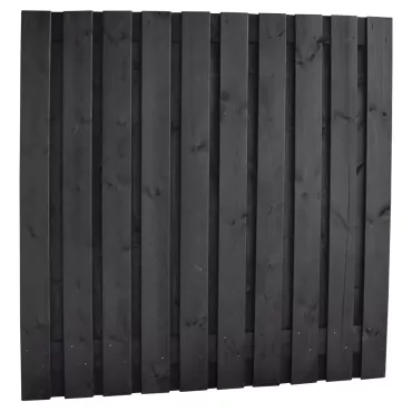 Naaldhout geschaafd plankenscherm 21-planks 15 mm, 180 x 180 cm, recht, geïmpregneerd en zwart gespoten.