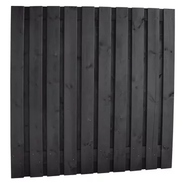 Naaldhout geschaafd plankenscherm 21-planks 15 mm, 180 x 180 cm, recht, geïmpregneerd en zwart gedompeld.