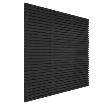 Grenen geschaafd latten scherm, recht horizontaal/verticaal, 180 x 180 x 5 cm, zwart gespoten.