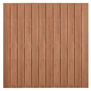 Hardhouten geschaafd plankenscherm design 28-planks 15 mm, recht verticaal, 180 x 180 cm.