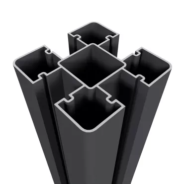 NewTechWood aluminium sleufpaal, met paalkap en paalhouder, 8 x 8 x 190 cm, zwart.