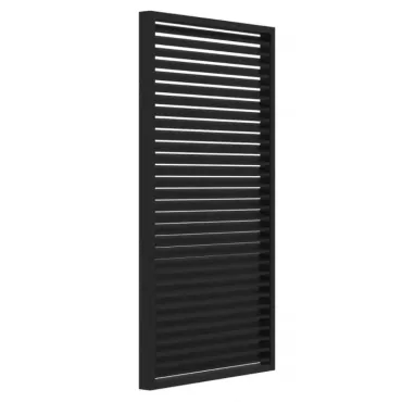 Vuren shutterscherm, 120 x 224 cm, zwart gespoten.