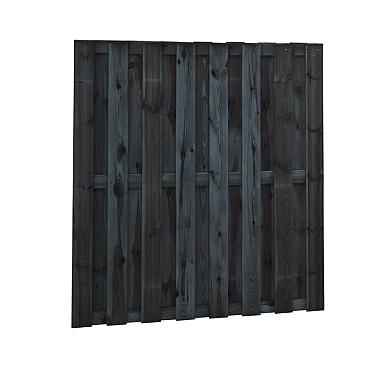 Naaldhout geschaafd plankenscherm 18-planks 15 mm, 180 x 180 cm, recht, geïmpregneerd en zwart gedompeld.