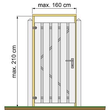 Tuindeurkozijn geschaafd grenen met aanslaglat, max. 160 cm breed, groen geïmpregneerd.