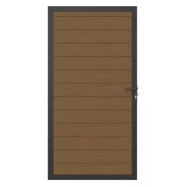 NewTechWood Co-extrusie composiet deur in aluminium frame, horizontaal, 100 x 195 cm, Teak.